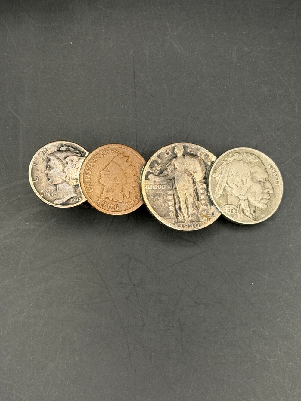 1930-S TIE BAR MADE FROM AUTHENTIC OBSOLETE EARLY 1900'S COINS